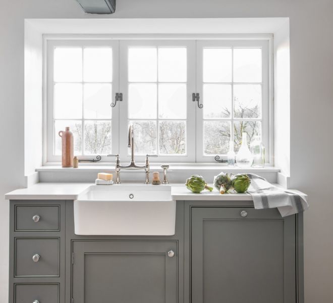 grey kitchen sink area