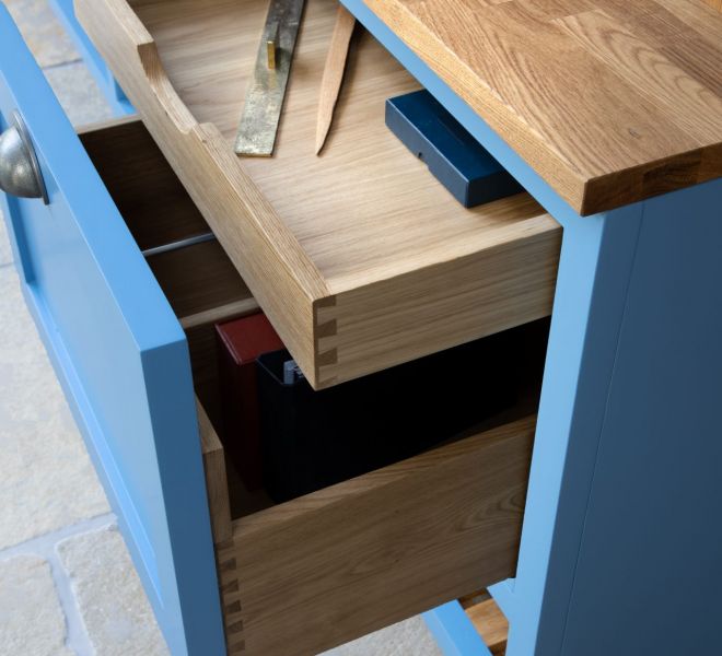 open blue drawers