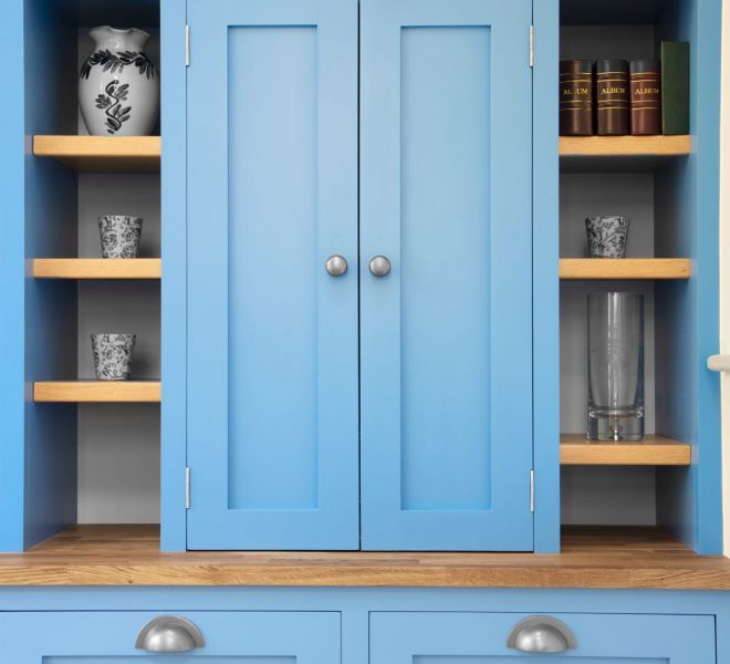 closed blue cupboard doors