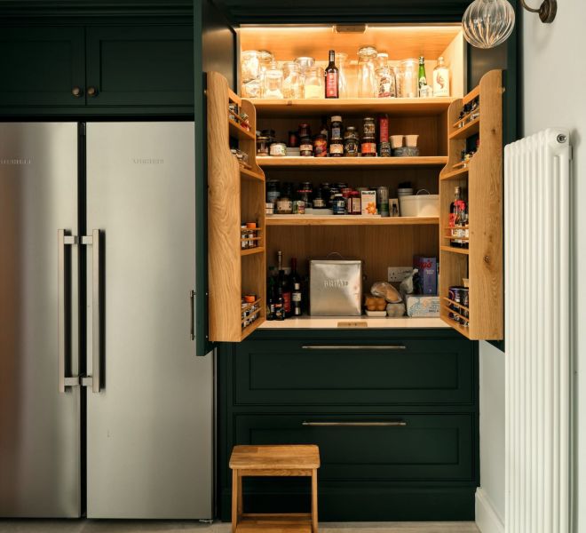 open spice cupboard filled